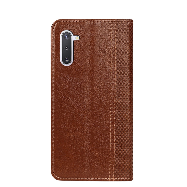 For Samsung Galaxy Note10 Grid Texture Magnetic PU + TPU Horizontal Flip Leather Case with Holder & Card Slot