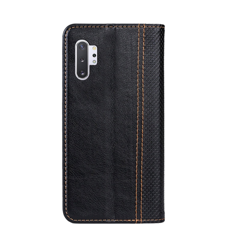 For Samsung Galaxy Note10+ Grid Texture Magnetic PU + TPU Horizontal Flip Leather Case with Holder & Card Slot