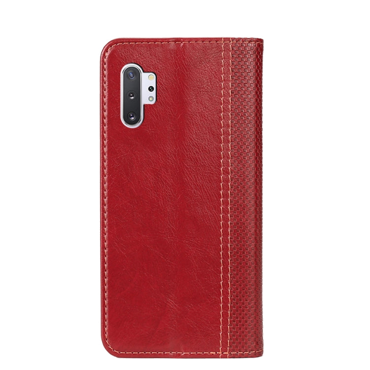 For Samsung Galaxy Note10+ Grid Texture Magnetic PU + TPU Horizontal Flip Leather Case with Holder & Card Slot