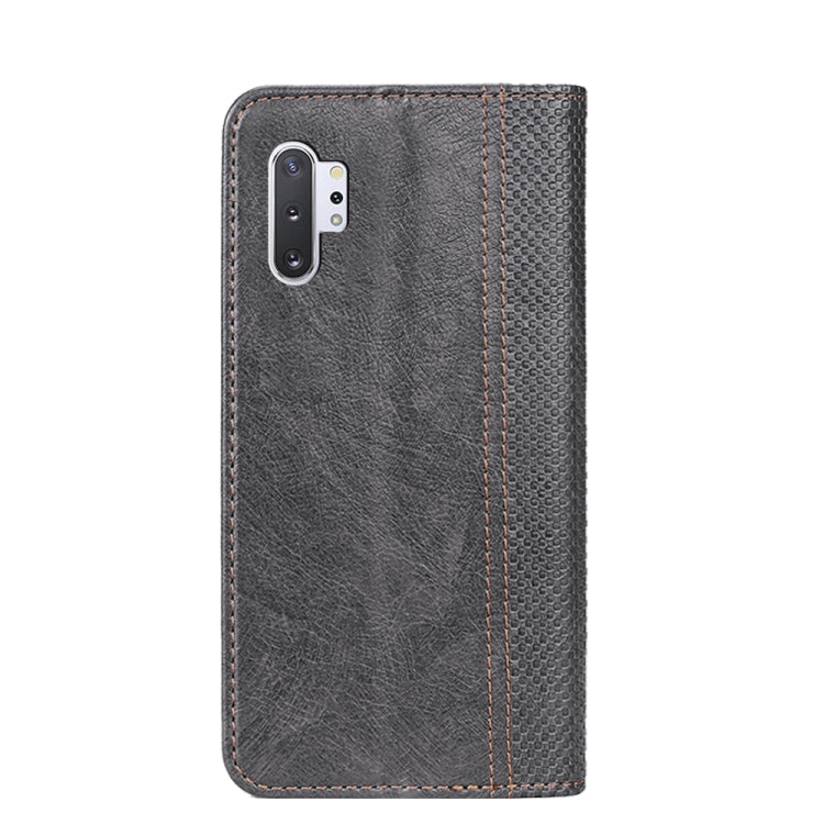 For Samsung Galaxy Note10+ Grid Texture Magnetic PU + TPU Horizontal Flip Leather Case with Holder & Card Slot