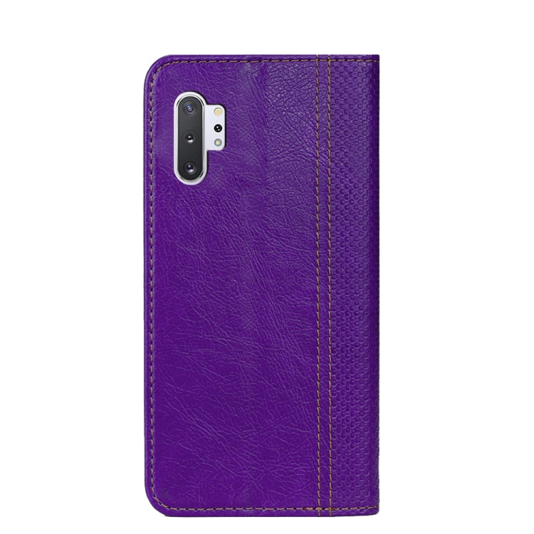 For Samsung Galaxy Note10+ Grid Texture Magnetic PU + TPU Horizontal Flip Leather Case with Holder & Card Slot