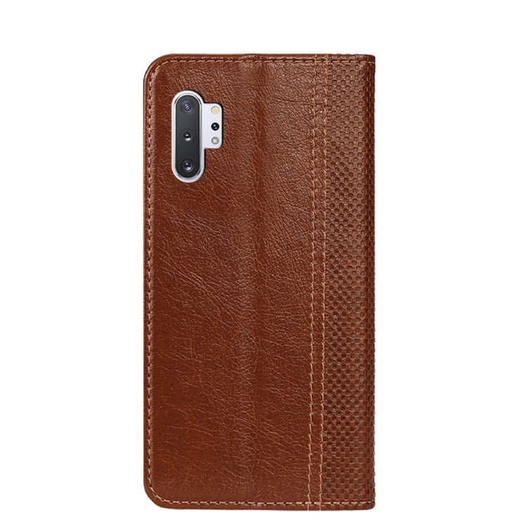 For Samsung Galaxy Note10+ Grid Texture Magnetic PU + TPU Horizontal Flip Leather Case with Holder & Card Slot