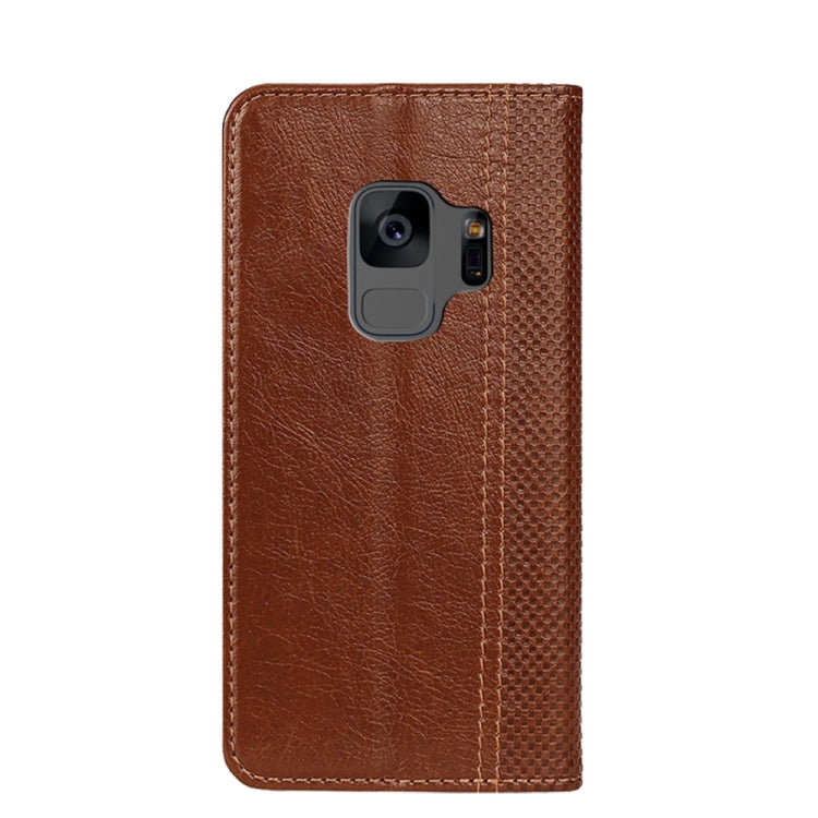 For Samsung Galaxy S9 Grid Texture Magnetic PU + TPU Horizontal Flip Leather Case with Holder & Card Slot