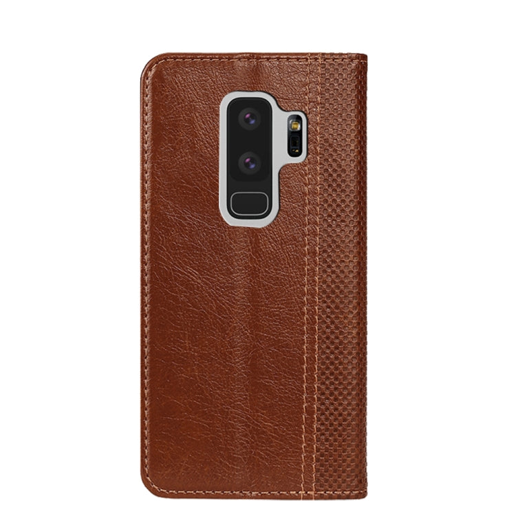 For Samsung Galaxy S9+ Grid Texture Magnetic PU + TPU Horizontal Flip Leather Case with Holder & Card Slot