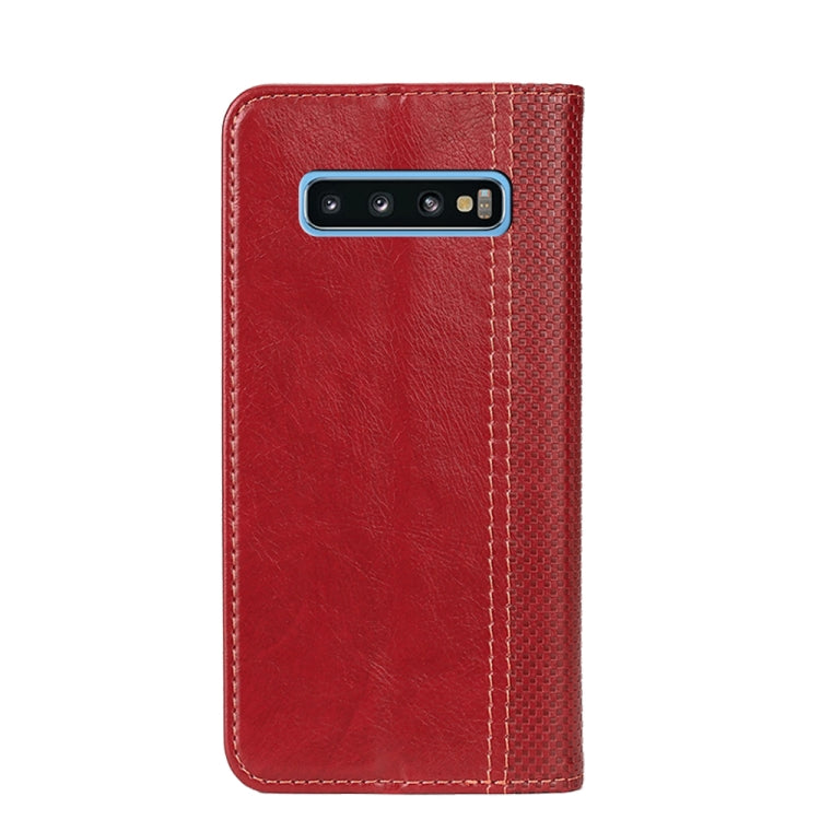 For Samsung Galaxy S10 Grid Texture Magnetic PU + TPU Horizontal Flip Leather Case with Holder & Card Slot