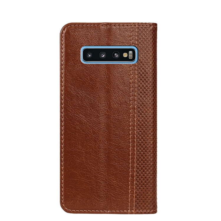 For Samsung Galaxy S10 Grid Texture Magnetic PU + TPU Horizontal Flip Leather Case with Holder & Card Slot