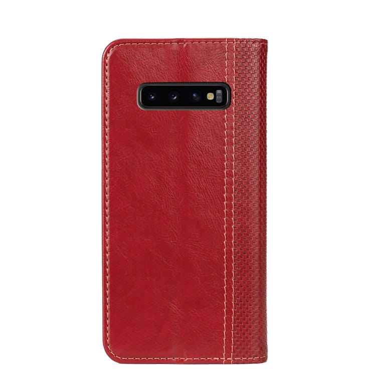 For Samsung Galaxy S10+ Grid Texture Magnetic PU + TPU Horizontal Flip Leather Case with Holder & Card Slot