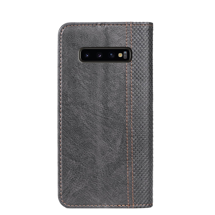 For Samsung Galaxy S10+ Grid Texture Magnetic PU + TPU Horizontal Flip Leather Case with Holder & Card Slot