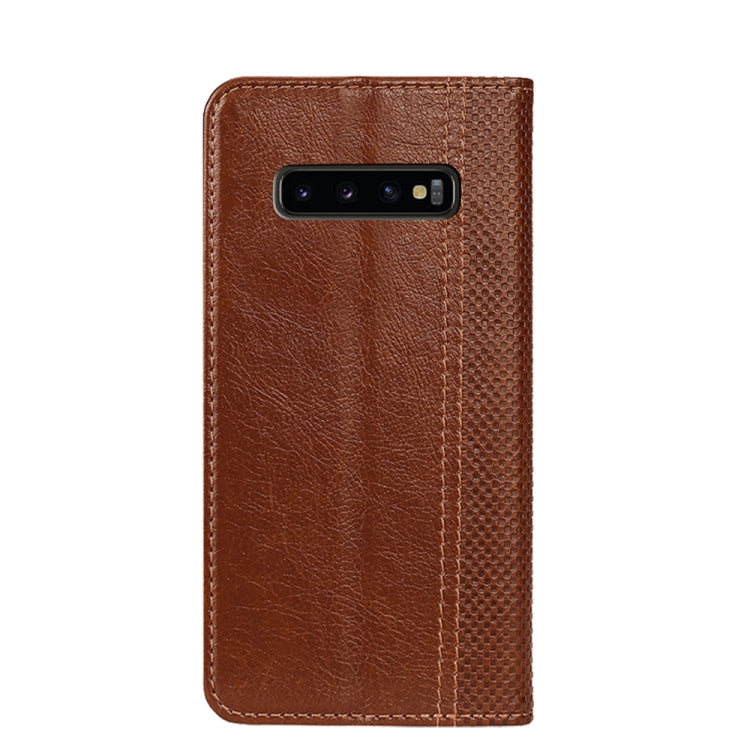 For Samsung Galaxy S10+ Grid Texture Magnetic PU + TPU Horizontal Flip Leather Case with Holder & Card Slot