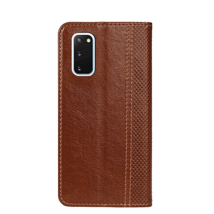 For Samsung Galaxy S20 Grid Texture Magnetic PU + TPU Horizontal Flip Leather Case with Holder & Card Slot