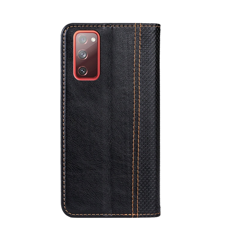 For Samsung Galaxy S20 FE Grid Texture Magnetic PU + TPU Horizontal Flip Leather Case with Holder & Card Slot
