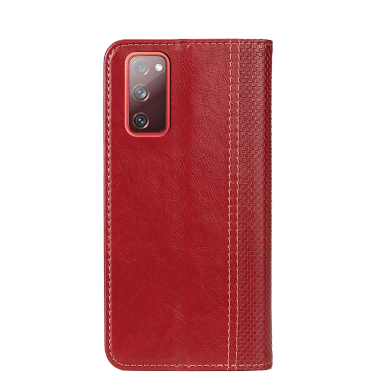 For Samsung Galaxy S20 FE Grid Texture Magnetic PU + TPU Horizontal Flip Leather Case with Holder & Card Slot