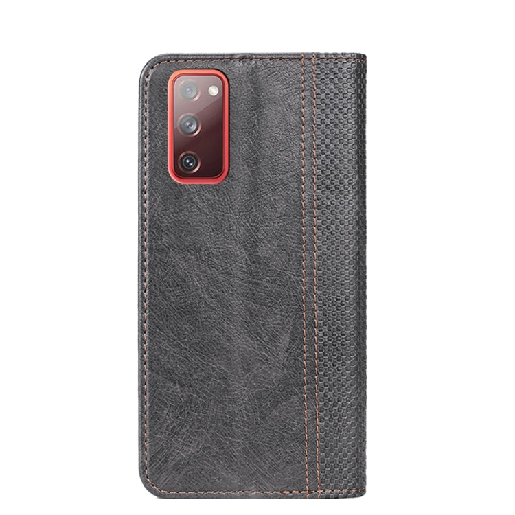For Samsung Galaxy S20 FE Grid Texture Magnetic PU + TPU Horizontal Flip Leather Case with Holder & Card Slot