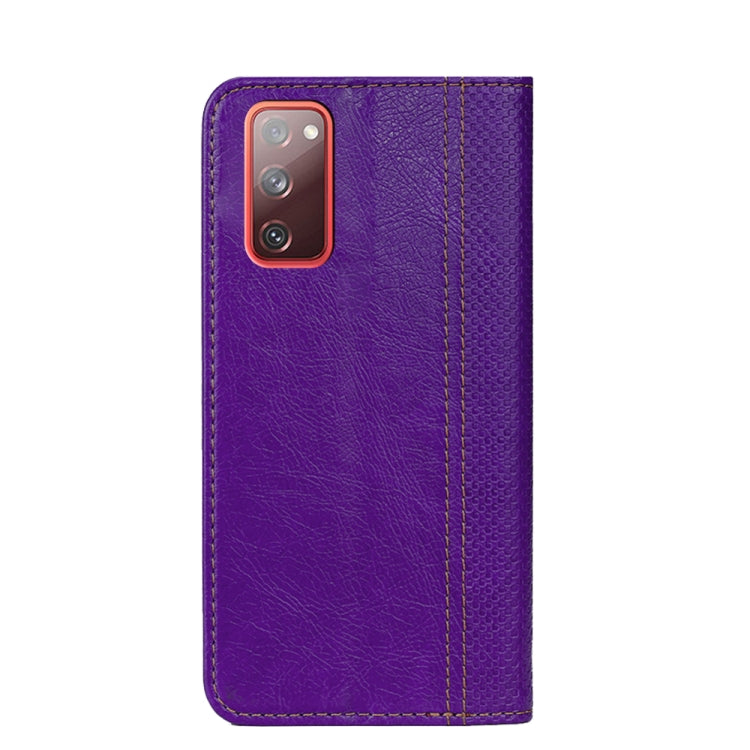 For Samsung Galaxy S20 FE Grid Texture Magnetic PU + TPU Horizontal Flip Leather Case with Holder & Card Slot