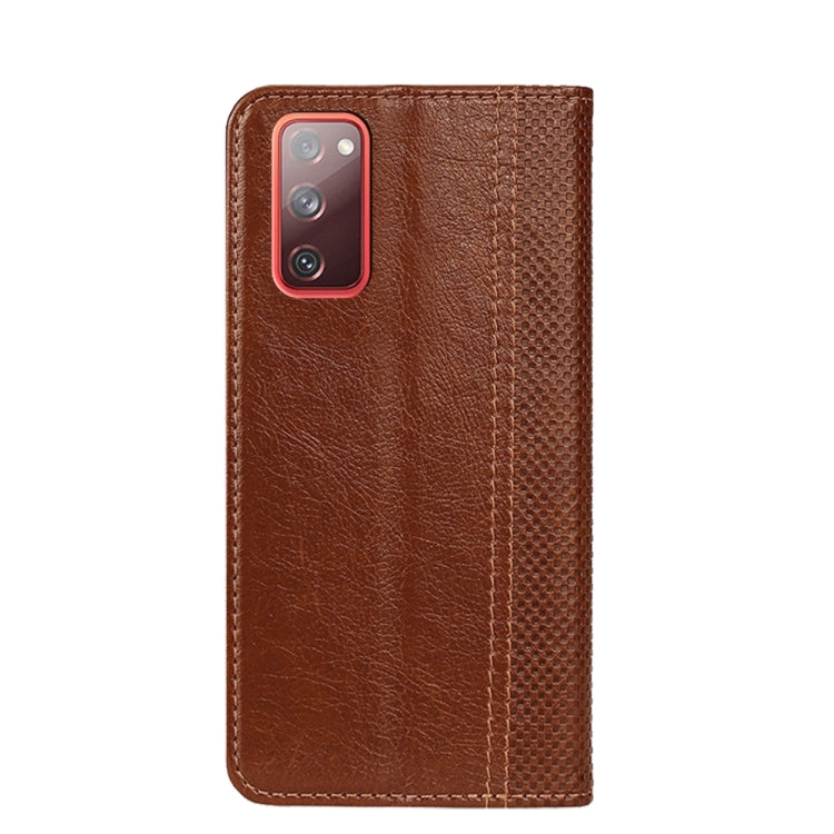 For Samsung Galaxy S20 FE Grid Texture Magnetic PU + TPU Horizontal Flip Leather Case with Holder & Card Slot