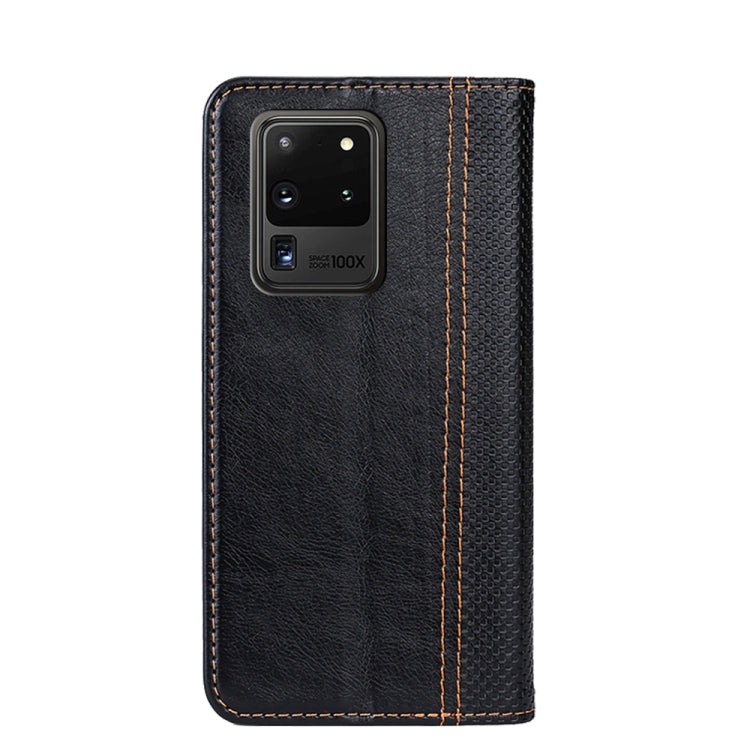 For Samsung Galaxy S20 Ultra Grid Texture Magnetic PU + TPU Horizontal Flip Leather Case with Holder & Card Slot