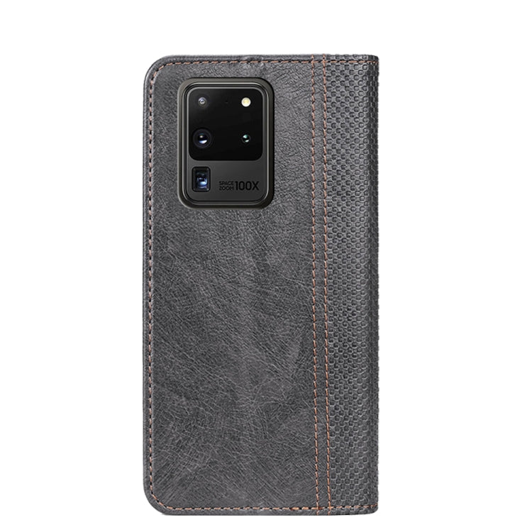 For Samsung Galaxy S20 Ultra Grid Texture Magnetic PU + TPU Horizontal Flip Leather Case with Holder & Card Slot