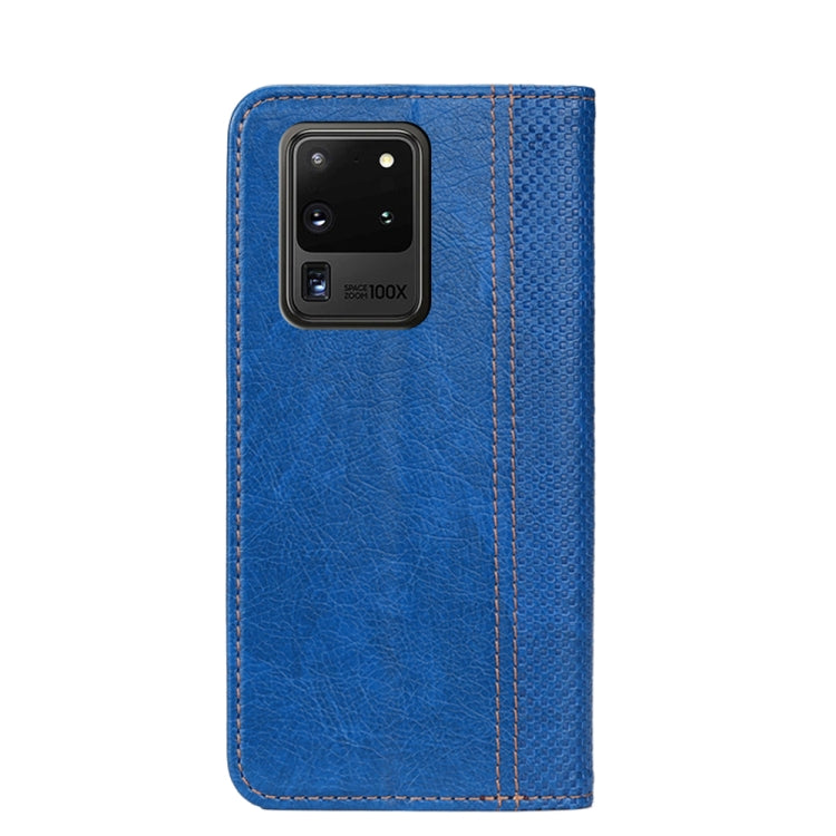 For Samsung Galaxy S20 Ultra Grid Texture Magnetic PU + TPU Horizontal Flip Leather Case with Holder & Card Slot