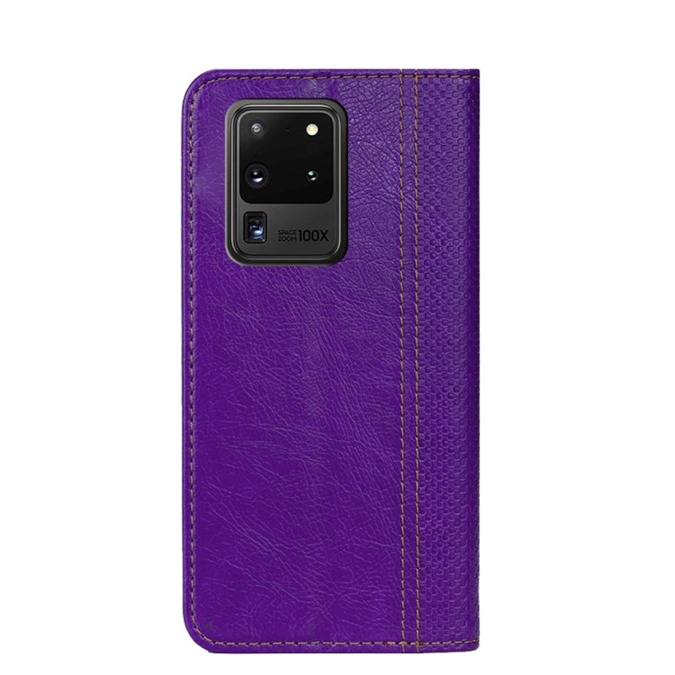 For Samsung Galaxy S20 Ultra Grid Texture Magnetic PU + TPU Horizontal Flip Leather Case with Holder & Card Slot