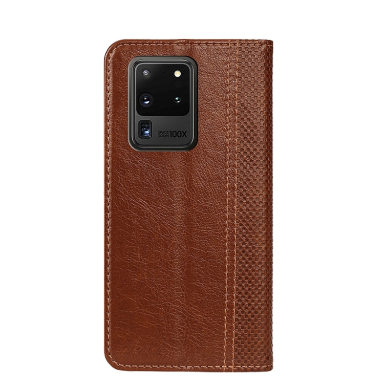 For Samsung Galaxy S20 Ultra Grid Texture Magnetic PU + TPU Horizontal Flip Leather Case with Holder & Card Slot