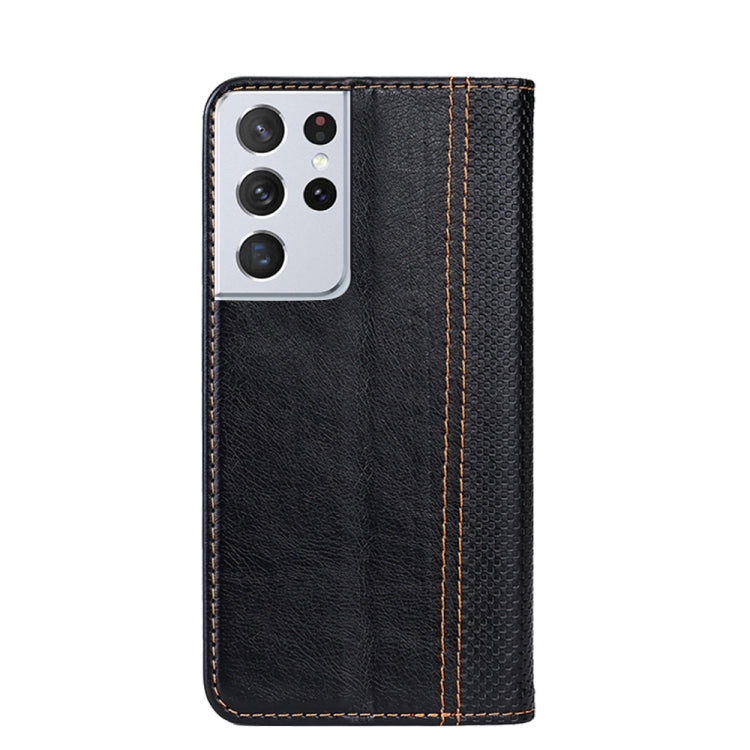 For Samsung Galaxy S21 Ultra 5G Grid Texture Magnetic PU + TPU Horizontal Flip Leather Case with Holder & Card Slot