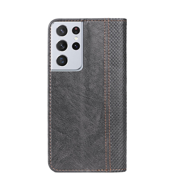 For Samsung Galaxy S21 Ultra 5G Grid Texture Magnetic PU + TPU Horizontal Flip Leather Case with Holder & Card Slot