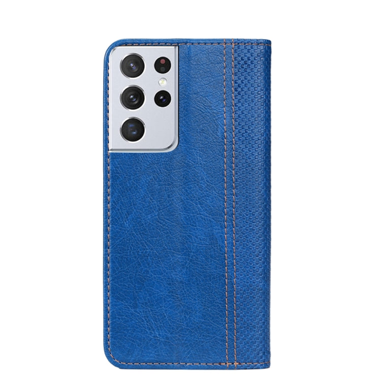 For Samsung Galaxy S21 Ultra 5G Grid Texture Magnetic PU + TPU Horizontal Flip Leather Case with Holder & Card Slot