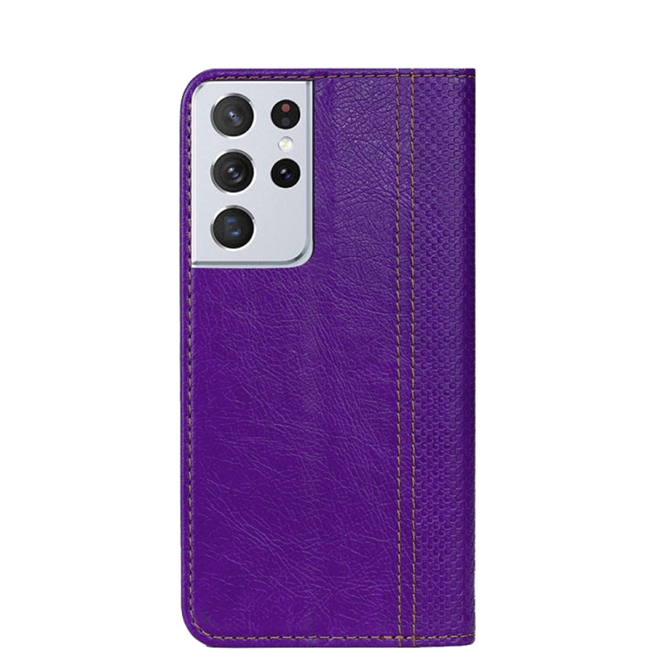 For Samsung Galaxy S21 Ultra 5G Grid Texture Magnetic PU + TPU Horizontal Flip Leather Case with Holder & Card Slot