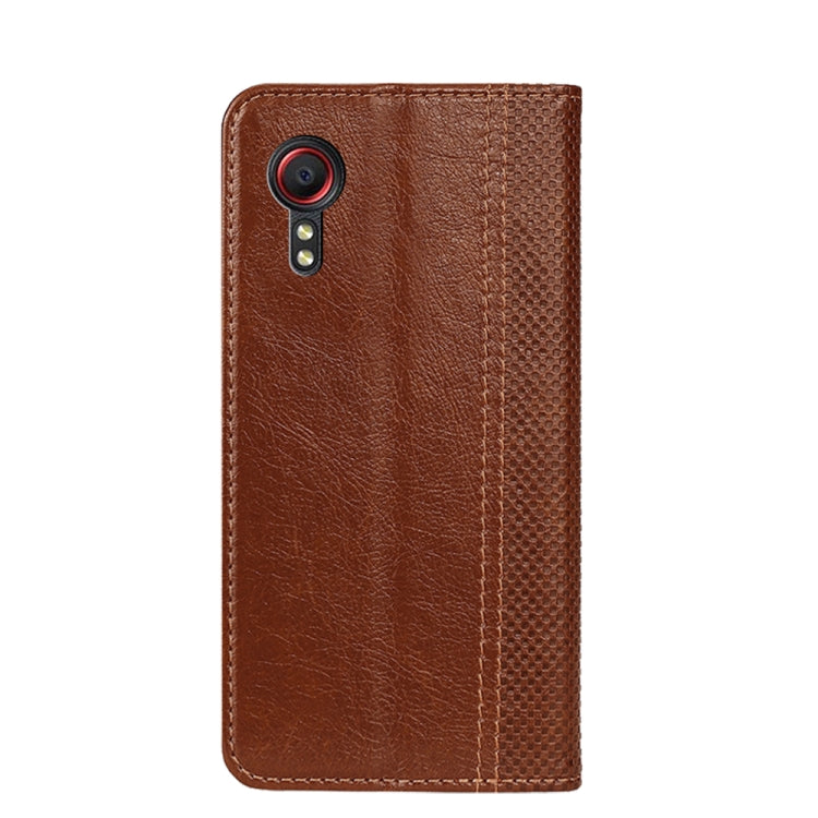 For Samsung Galaxy Xcover 5 Grid Texture Magnetic PU + TPU Horizontal Flip Leather Case with Holder & Card Slot