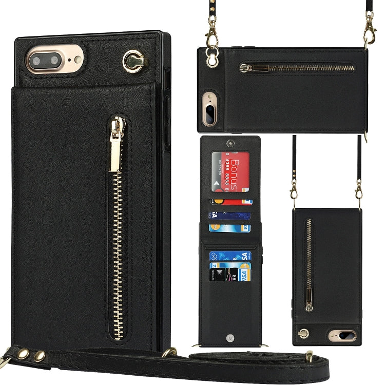 Cross-body Zipper Square TPU+PU Back Cover Case with Holder & Card Slots & Wallet & Strap For iPhone 8 Plus / 7 Plus