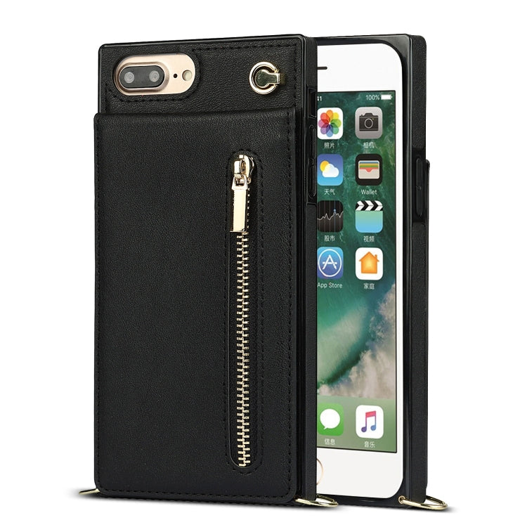 Cross-body Zipper Square TPU+PU Back Cover Case with Holder & Card Slots & Wallet & Strap For iPhone 8 Plus / 7 Plus