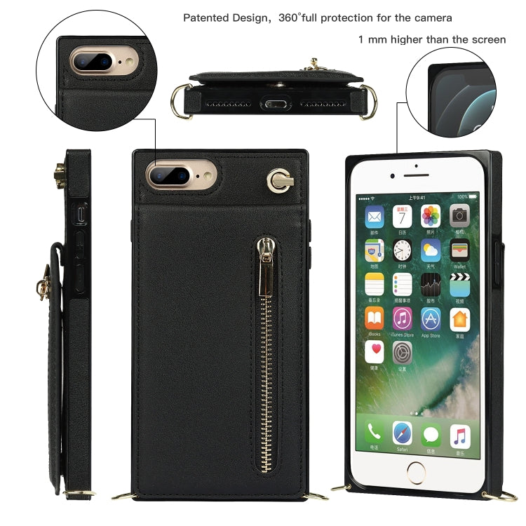 Cross-body Zipper Square TPU+PU Back Cover Case with Holder & Card Slots & Wallet & Strap For iPhone 8 Plus / 7 Plus
