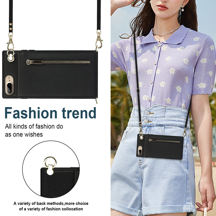 Cross-body Zipper Square TPU+PU Back Cover Case with Holder & Card Slots & Wallet & Strap For iPhone 8 Plus / 7 Plus