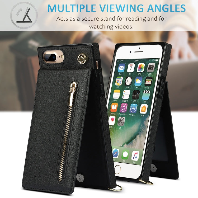 Cross-body Zipper Square TPU+PU Back Cover Case with Holder & Card Slots & Wallet & Strap For iPhone 8 Plus / 7 Plus