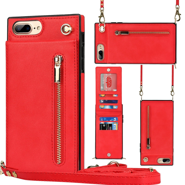 Cross-body Zipper Square TPU+PU Back Cover Case with Holder & Card Slots & Wallet & Strap For iPhone 8 Plus / 7 Plus