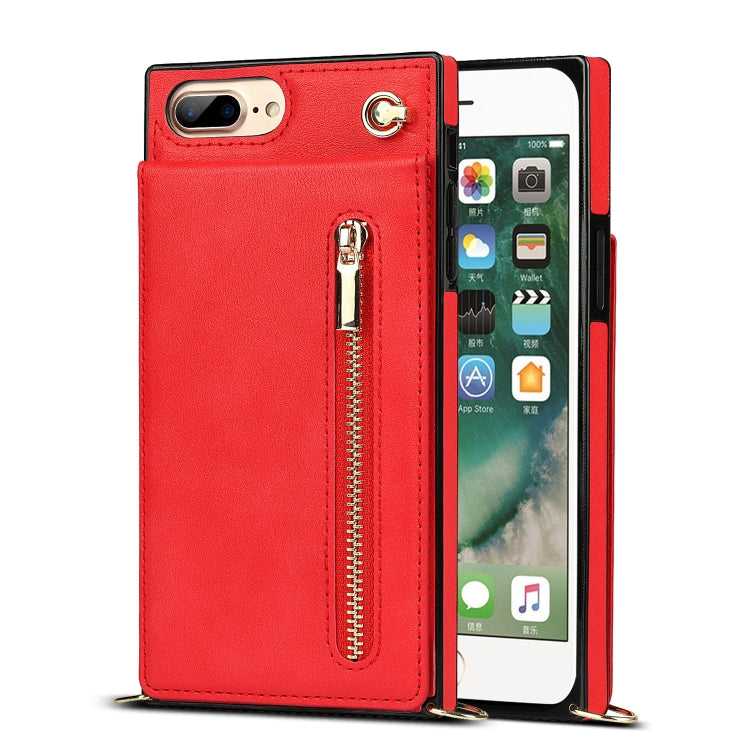 Cross-body Zipper Square TPU+PU Back Cover Case with Holder & Card Slots & Wallet & Strap For iPhone 8 Plus / 7 Plus