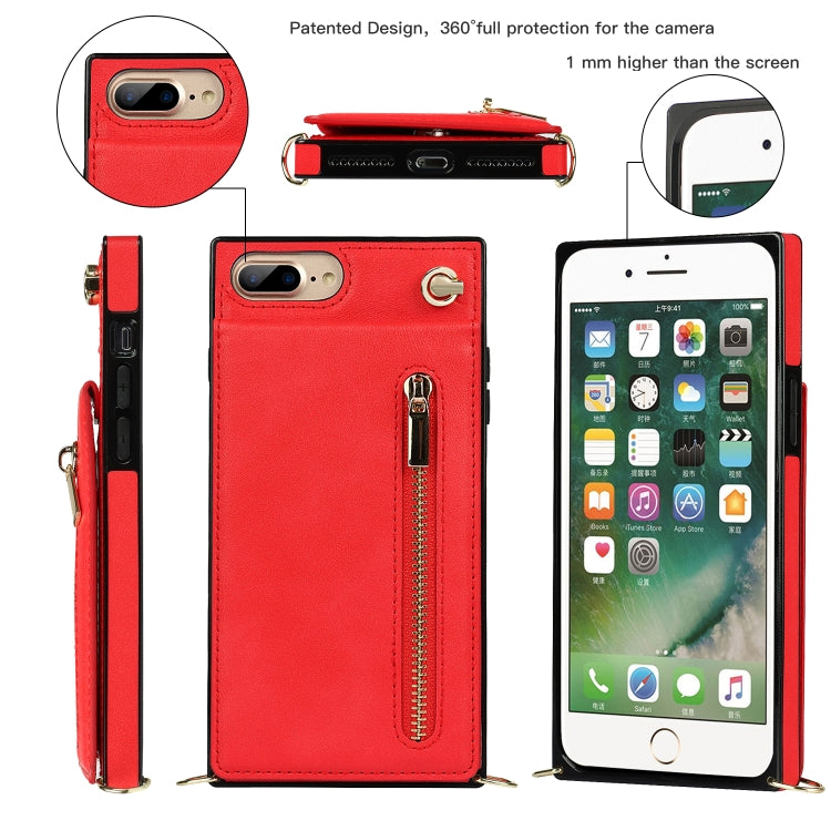 Cross-body Zipper Square TPU+PU Back Cover Case with Holder & Card Slots & Wallet & Strap For iPhone 8 Plus / 7 Plus