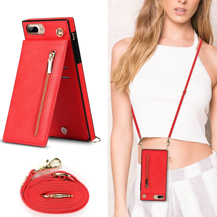 Cross-body Zipper Square TPU+PU Back Cover Case with Holder & Card Slots & Wallet & Strap For iPhone 8 Plus / 7 Plus