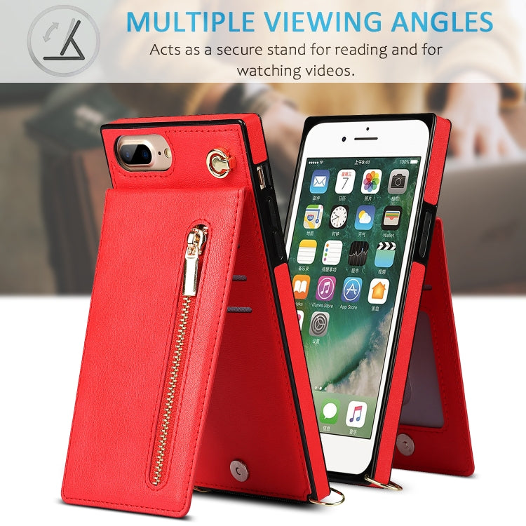 Cross-body Zipper Square TPU+PU Back Cover Case with Holder & Card Slots & Wallet & Strap For iPhone 8 Plus / 7 Plus