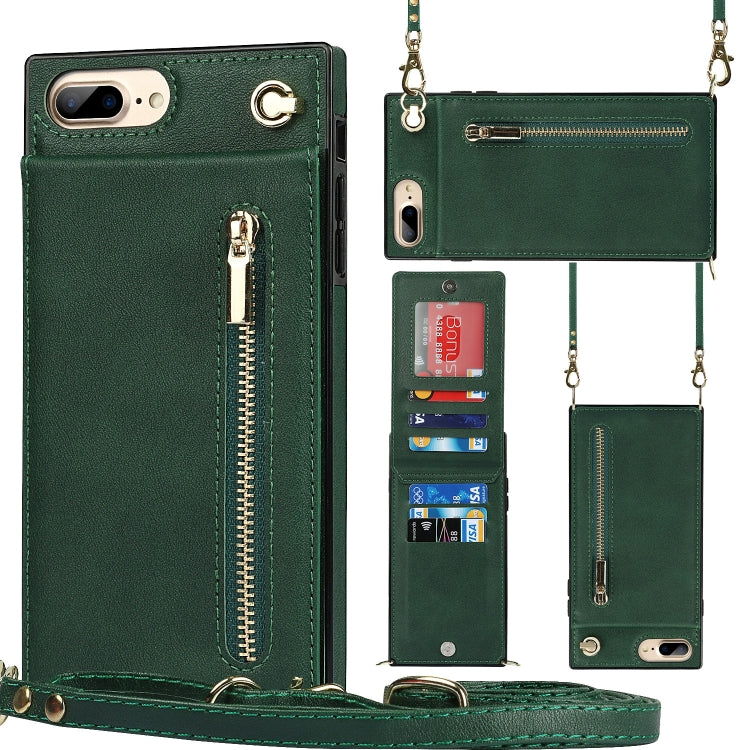 Cross-body Zipper Square TPU+PU Back Cover Case with Holder & Card Slots & Wallet & Strap For iPhone 8 Plus / 7 Plus