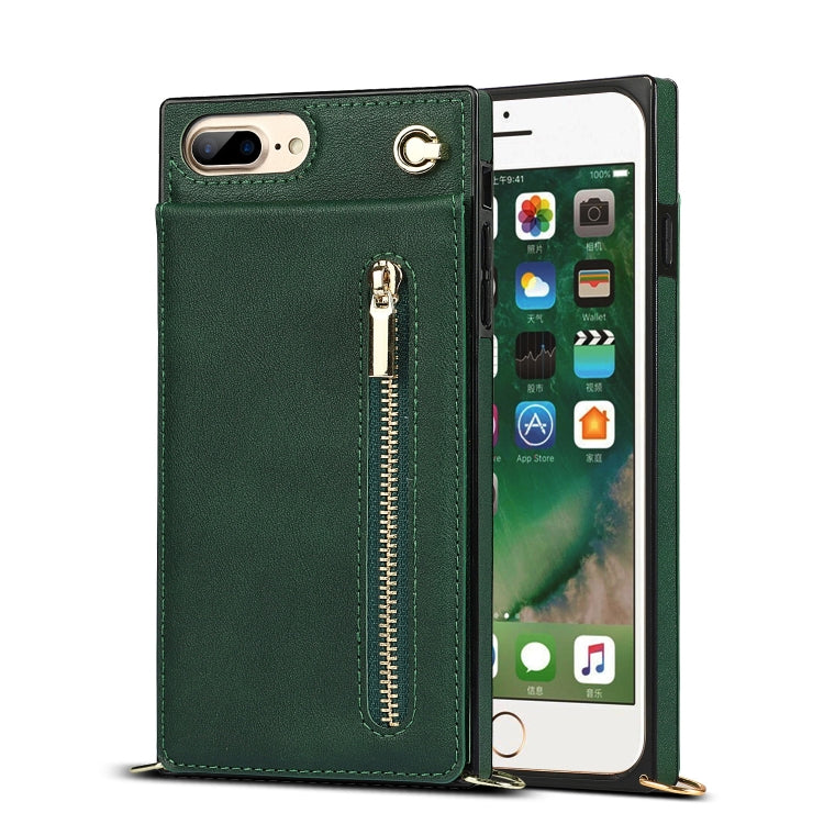Cross-body Zipper Square TPU+PU Back Cover Case with Holder & Card Slots & Wallet & Strap For iPhone 8 Plus / 7 Plus