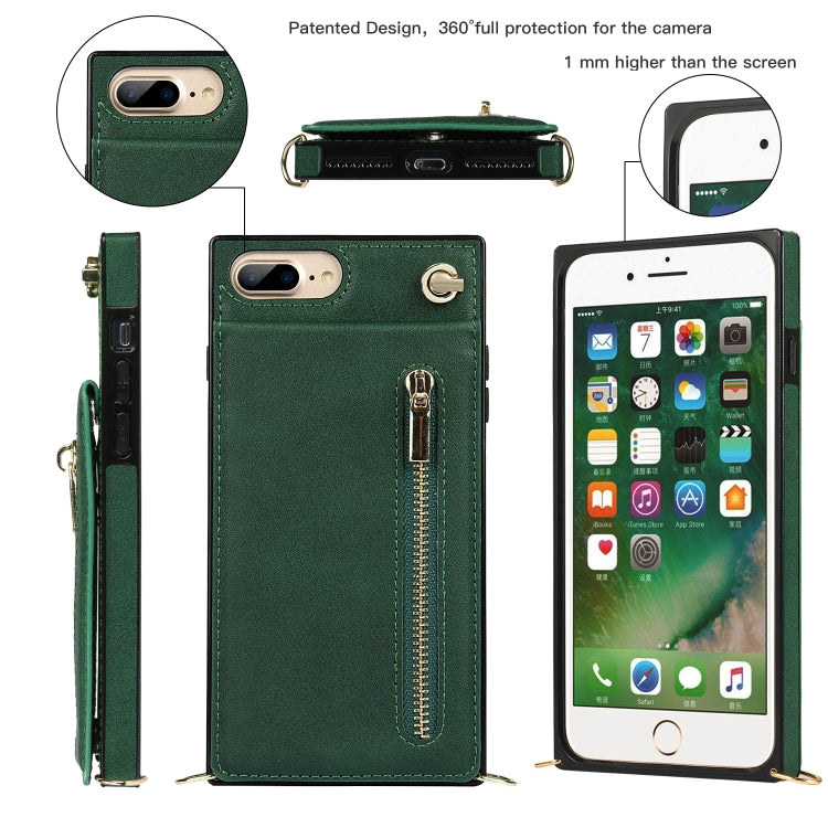 Cross-body Zipper Square TPU+PU Back Cover Case with Holder & Card Slots & Wallet & Strap For iPhone 8 Plus / 7 Plus