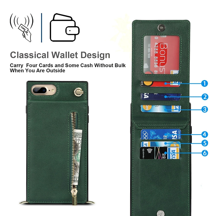 Cross-body Zipper Square TPU+PU Back Cover Case with Holder & Card Slots & Wallet & Strap For iPhone 8 Plus / 7 Plus