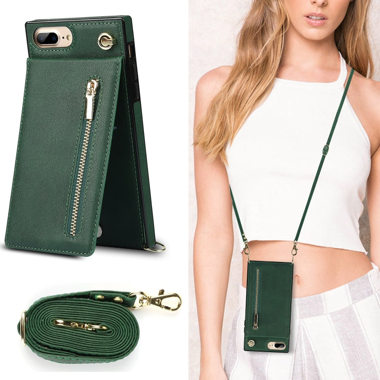 Cross-body Zipper Square TPU+PU Back Cover Case with Holder & Card Slots & Wallet & Strap For iPhone 8 Plus / 7 Plus