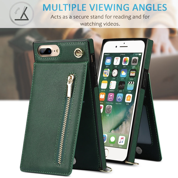 Cross-body Zipper Square TPU+PU Back Cover Case with Holder & Card Slots & Wallet & Strap For iPhone 8 Plus / 7 Plus