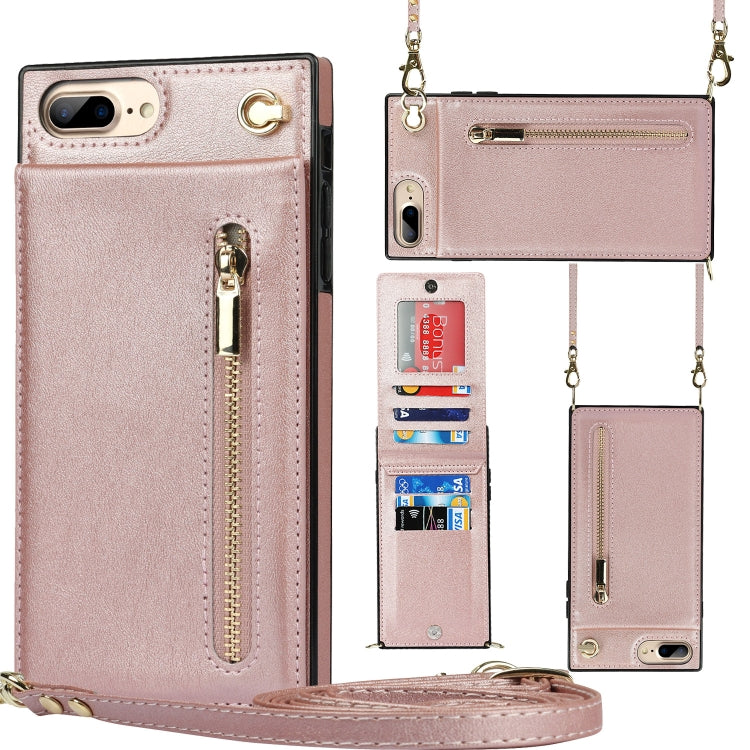 Cross-body Zipper Square TPU+PU Back Cover Case with Holder & Card Slots & Wallet & Strap For iPhone 8 Plus / 7 Plus