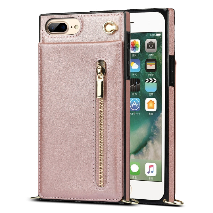 Cross-body Zipper Square TPU+PU Back Cover Case with Holder & Card Slots & Wallet & Strap For iPhone 8 Plus / 7 Plus