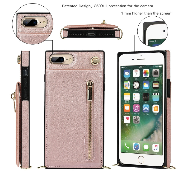 Cross-body Zipper Square TPU+PU Back Cover Case with Holder & Card Slots & Wallet & Strap For iPhone 8 Plus / 7 Plus