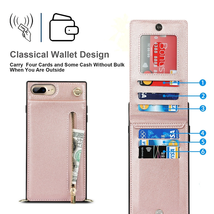 Cross-body Zipper Square TPU+PU Back Cover Case with Holder & Card Slots & Wallet & Strap For iPhone 8 Plus / 7 Plus