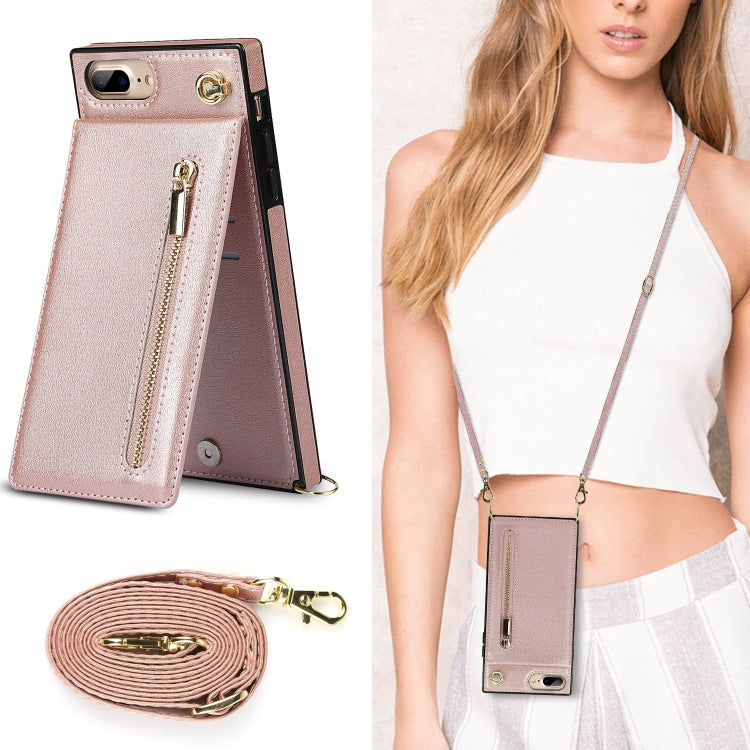 Cross-body Zipper Square TPU+PU Back Cover Case with Holder & Card Slots & Wallet & Strap For iPhone 8 Plus / 7 Plus